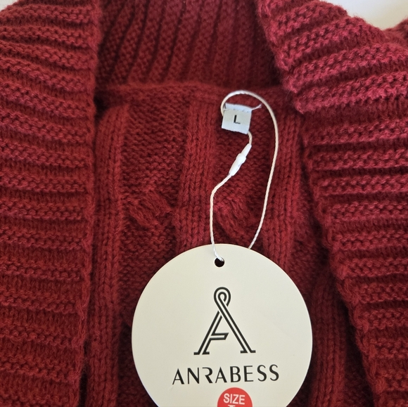 NWT ANRABEES, Red Cable Knit Long Cardigan Sweater.Size L - Picture 9 of 10